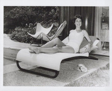 Adele Mara reclines on pool chair Hollywood home 1950's era vintage 8x10 photo