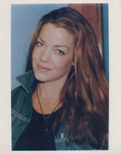 Claudia Christian in denim jacket smiles for cameras vintage 8x10 press photo