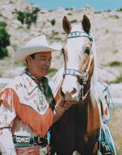 Roy Rogers 1940's era colorful pose with Trigger vintage 8x10 inch photo