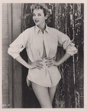 Eve Meyer poses in open shirt 1950's pin-up actress model vintage 8x10 photo