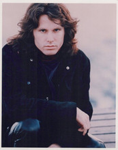 Jim Morrison classic pose in black jacket & leather pants vintage 8x10 photo