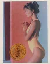 Paulina Porizkova 1980's supermodel pose in yellow swimsuit vintage 8x10 photo