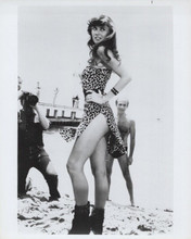 Caroline Munro poses for press in leopard print dress vintage 8x10 inch photo