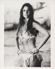 Caroline Munro classic pin-up pose in bikini on beach vintage 8x10 inch photo