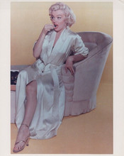 Marilyn Monroe leggy pose in silk robe seated on chair vintage 8x10 inch photo