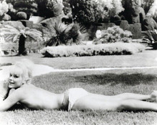 Elke Sommer lies on grass just wearing bikini bottoms 8x10 inch photo 1960's era