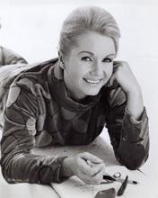 Debbie Reynolds candid 1960's era pose lying on floor with script 8x10 photo