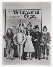 Wizard of Oz Judy Garland and cast pose by giant Oz book vintage 8x10 inch photo