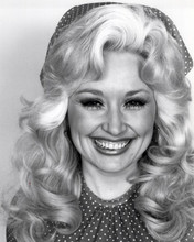 Dolly Partin 1977 big smile for press in matching blouse & scarf 8x10 photo