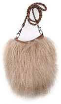 Tibetan / Mongolian Lamb Fur Handbag Long Strap Camel