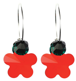 Bright Red Christmas Earrings with Swarovski Crystal by Karen Curtis NYC