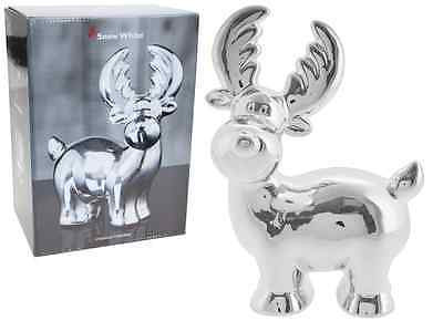 Ceramic Christmas Reindeer Ornament Shiny Silver Christmas Decoration 2 Sizes Pfennig N Squid Ltd