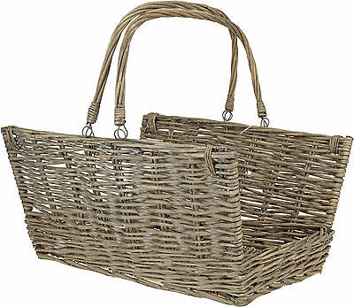 Large Traditional Natural Wicker Log Basket Open Ended Fireplace