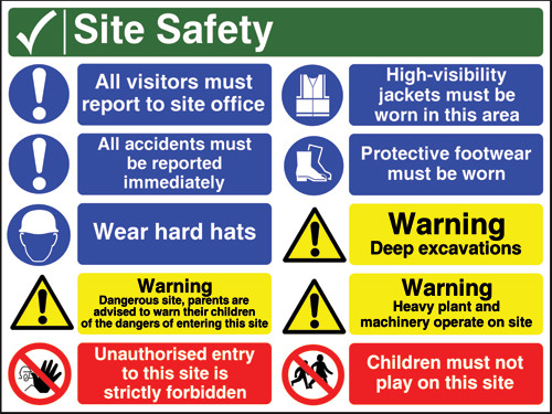 Site Safety sign All visitors must report to site office