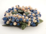 Small 3 inch Micro  Beaded Rice Berry Candle Ring - Navy Blue & Cream
