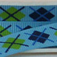 3/8" blue argyle with navy and lime green diamond pattern.