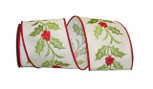 Wired Holly Wine Embroidered Ribbon