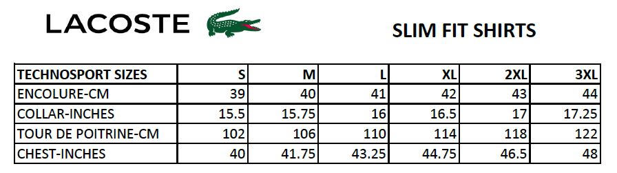 lacoste hoodie size chart