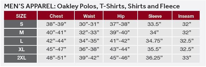 Oakley T Shirt Size Chart