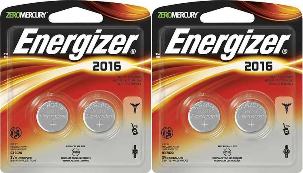 Energizer 2016 3V Lithium Button Cell Battery Original Retail Pack, 2x2  Packs Total of 4 Batteries