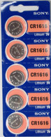 Sony CR1616 3 Volt Lithium Coin Battery On Tear Strip