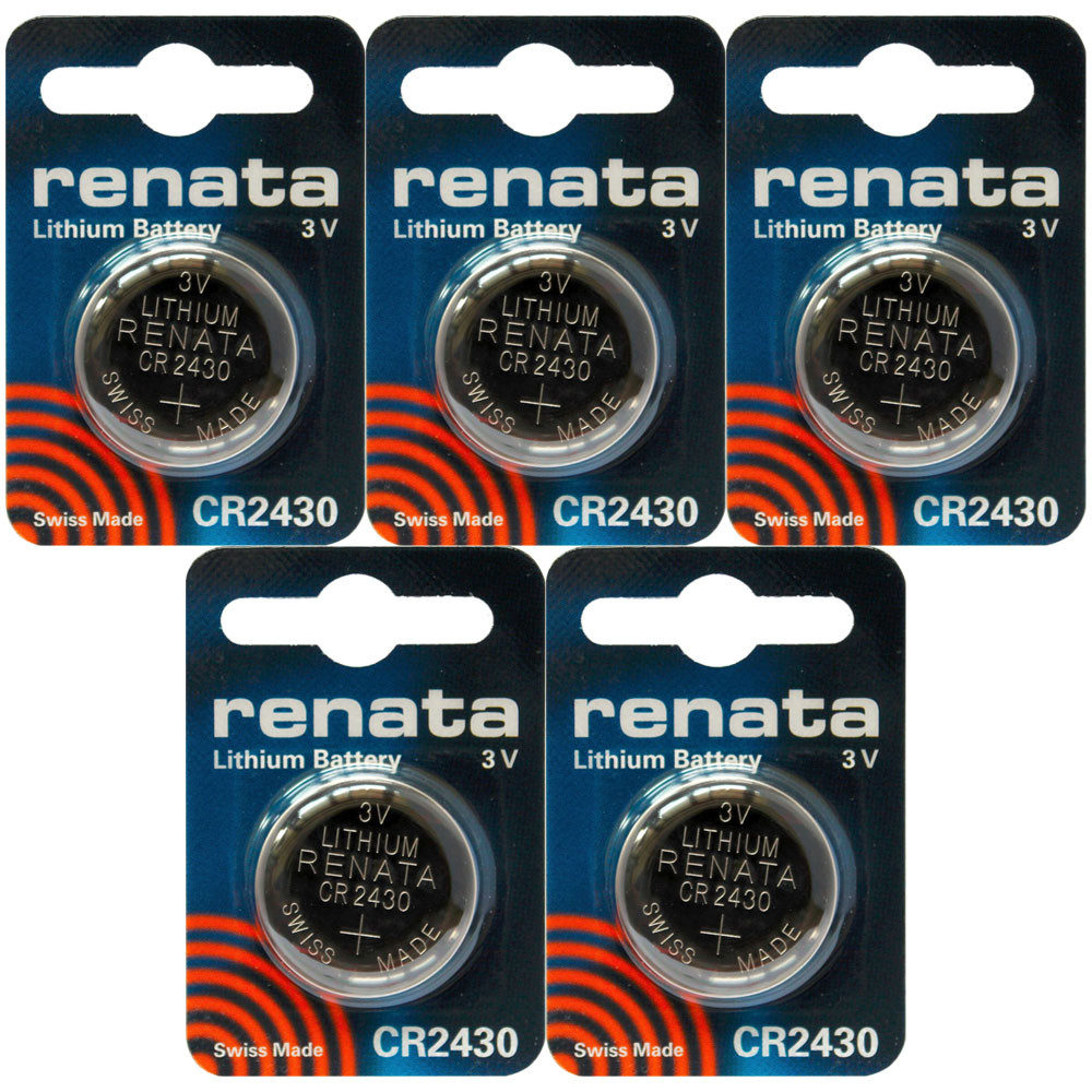5 Pack Renata Cr2430 Lithium Coin Batteries 3V Blister Card Packaged for Peg Hook Durable New