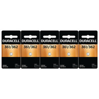 Duracell D361/D362 Silver Oxide 1.5V Watch/Electronic 5 Batteries On Card