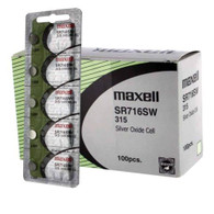 100pk Maxell Silver Oxide Watch Battery SR716SW Low Drain Replaces 315 