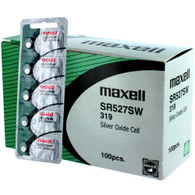 100pk Maxell Silver Oxide Watch Battery SR527SW Low Drain Replaces 319