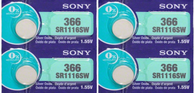 4 Pcs 366 Sony Watch Batteries SR1116SW