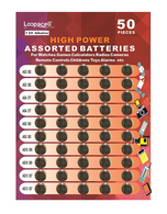 LOOPACELL High Power Alkaline Button Cell 1.5V Batteries, Assorted, 50 Pieces