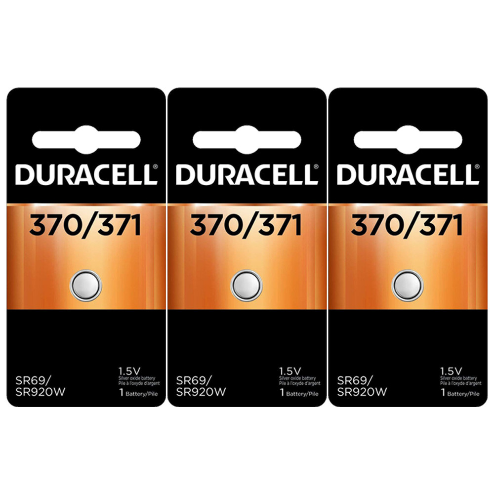 3 Duracell 370/371 Batteries Replacement for 370, 370/371, 71, 371BP, 537,  605, AWI S18, AWI S21, Citizen 280-31, D371, GP371, KS371, LR921, R371,  SP371, SR369, SR920SW, SR921, Seiko SB-AN, Seiko TR920SW, V371, V537 -  