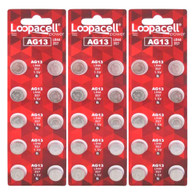 LOOPACELL AG13 LR44 L1154 357 A76 BATTERIES 30 PACK