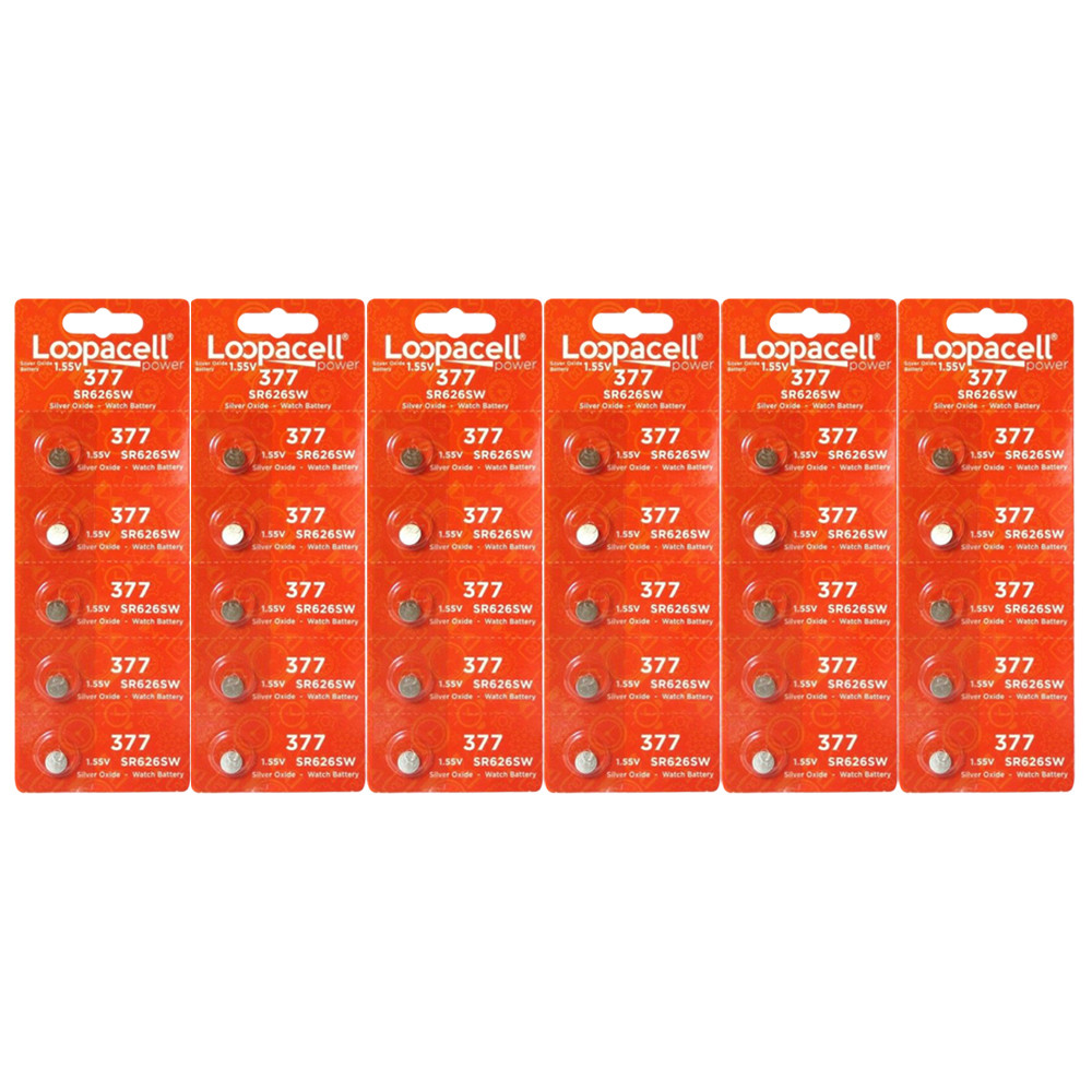 Loopacell Battery 377 (SR626SW) Silver Oxide 1.55V (30 Batteries
