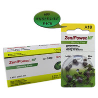Zenipower Size 10 Zinc Air Hearing Aid Batteries 600 Wholesale Pack