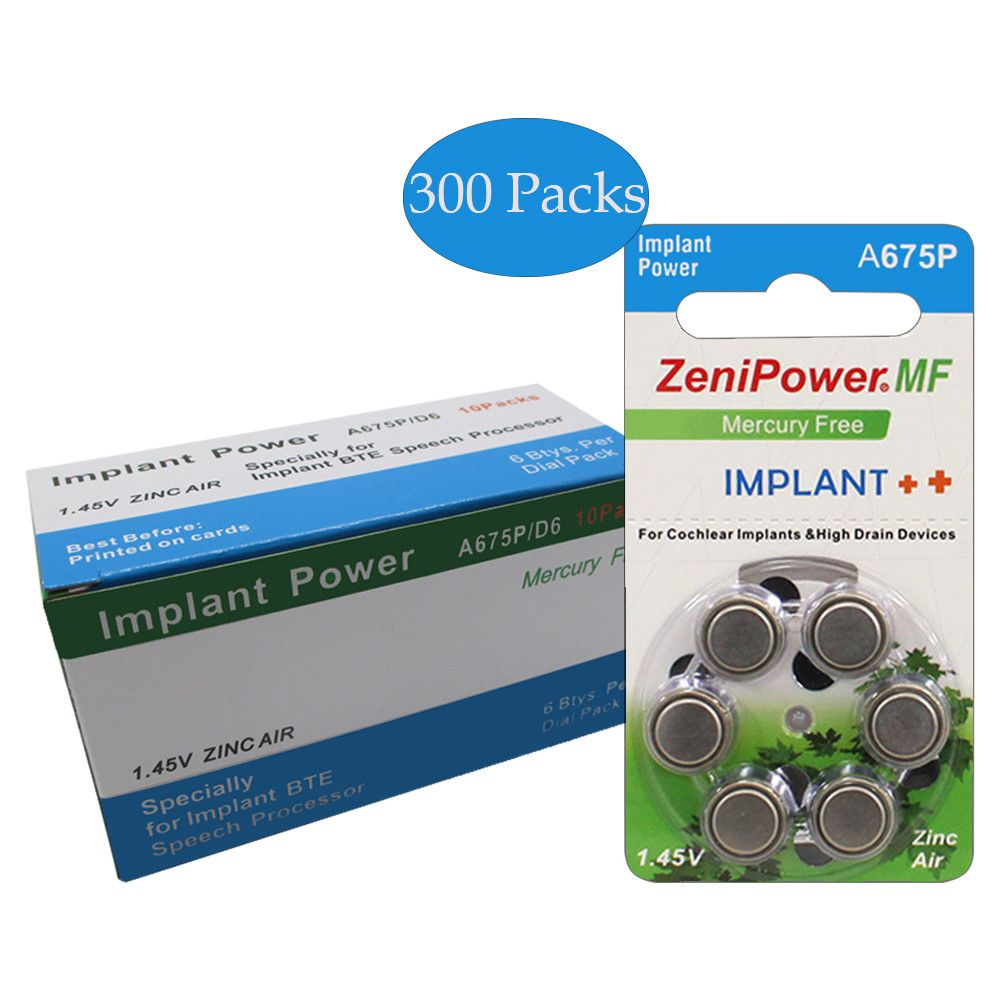 300 Pack ZeniPower Size 675P MF Cochlear Batteries Zinc Air 1.4V