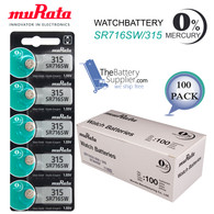 Murata 315 (SR716SW) 1.55V Silver Oxide 0% Hg Mercury Free Watch Battery (100 Batteries)