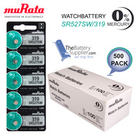 Murata 319 SR527SW SR64 Watch Battery Silver Oxide 0% Mercury Use By Date 2022, 500 Wholesale Pack