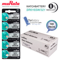 Murata 321 (SR616SW) 1.55V Silver Oxide Watch Battery (100 Pack)