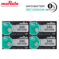 Murata 346 (SR712SW) 1.55V Silver Oxide 0% Hg Mercury Free Watch Battery (4 Batteries)