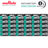 Genuine Murata 364 SR621SW AG1 Watch Battery Silver Oxide 0% Mercury Use By 2022 30 Pack