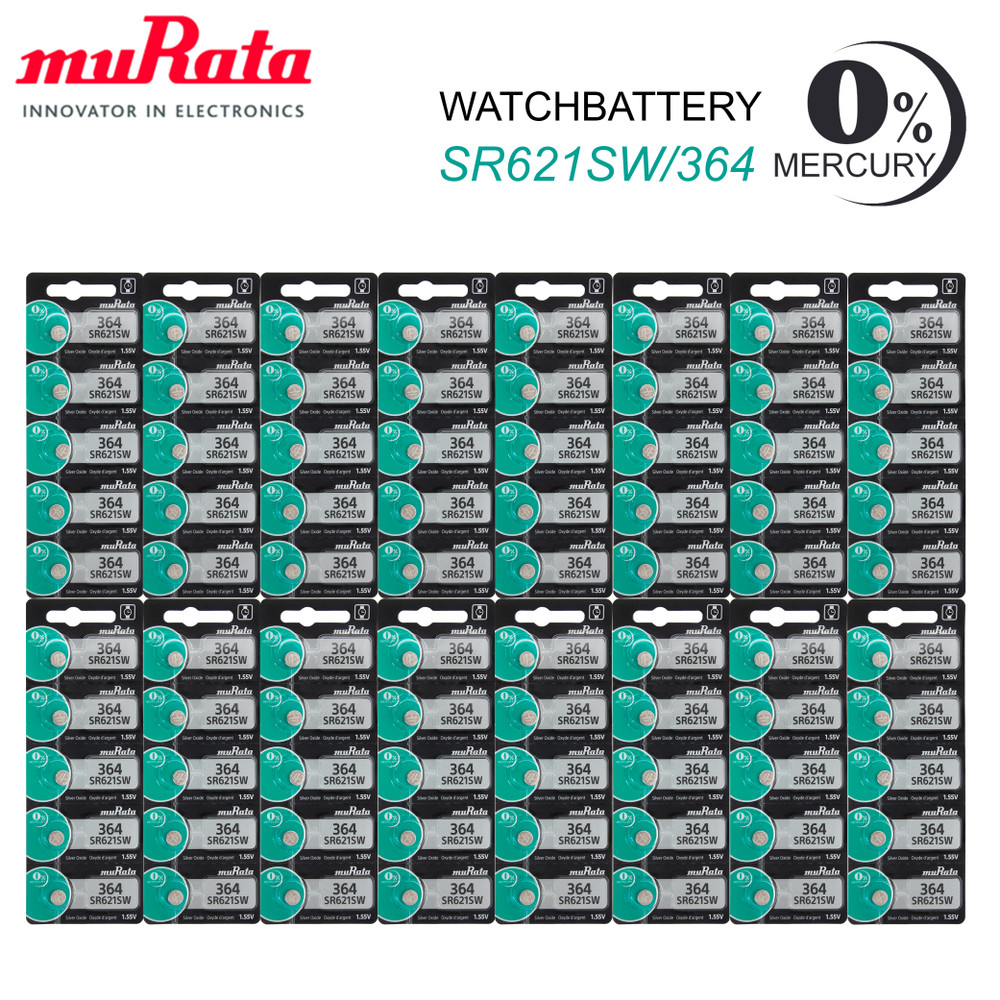 Murata 364 Battery SR621SW 1.55V Silver Oxide Watch Button Cell (5  Batteries)