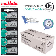 150 x Murata SR621SW (364) 1.55v Silver Oxide Battery (150 Batteries)
