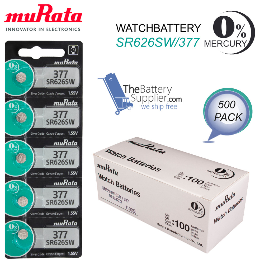 Hong Kong Databasen millimeter 500 x Murata 377 SR626 SR626SW Watch Battery - Made in Japan Button Cell  Batteries - TheBatterySupplier.Com