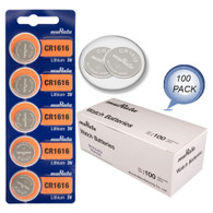 Murata CR1616 Battery 3V Lithium Coin Cell - Replaces Sony CR1616 (100 Batteries)