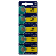 Murata LR43 Battery 1.55V Alkaline Button Cell - Replaces Sony LR43 (5 Batteries)