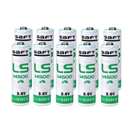 Saft LS-14500-BA AA 2600mAh 3.6V Lithium Thionyl Chloride (LiSOCI2) Button Top Battery 10 Pack *Made In France*