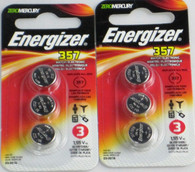 SR44 Energizer 357 1.55V Silver Oxide 0% Mercury Batteries 6 Pack