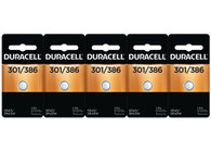Duracell D301/386 1.55V Silver Oxide Watch/Electronic Button Cell Battery - 5pk