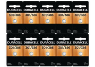 Duracell 301/386 Silver Oxide Button Batteries, Pack of 10